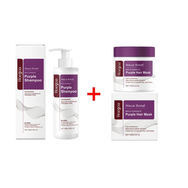 قناع الشعر الأرجواني المرطب ويقوي حماية لون الشعر ويقلل من الضرر المجعد ومنتج العناية بالشعر، شامبو ناعم لفرد الشعر